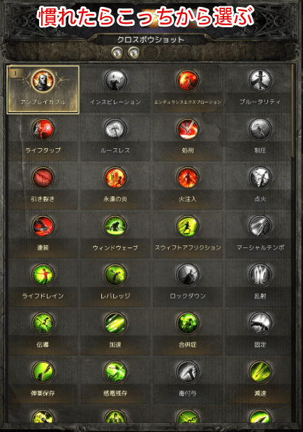装備できるサポートスキル一覧