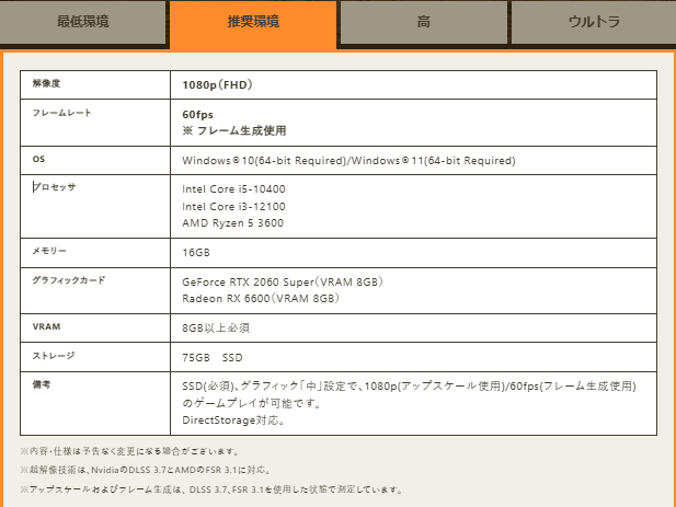 今の推奨環境