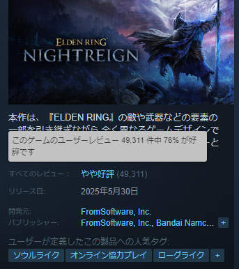 ナイトレインのSteam評価