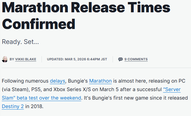 Marathonのメディア評価を遅らせろ