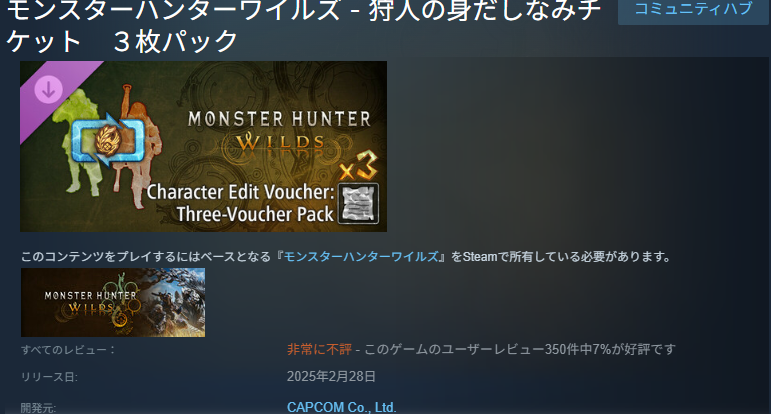 『狩人の身だしなみチケット』のSteam評価