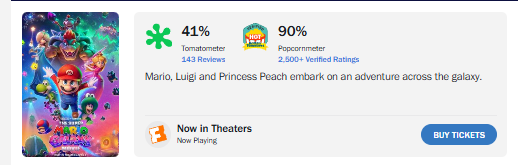 ロッテントマトのマリオ映画2作目評価