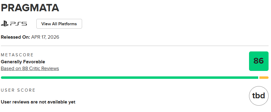 『PRAGMATA(プラグマタ)』のメタスコア